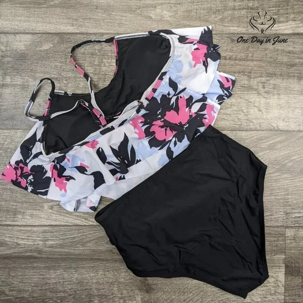 Zando Flounce Ruched Bikini Swimsuit Size S